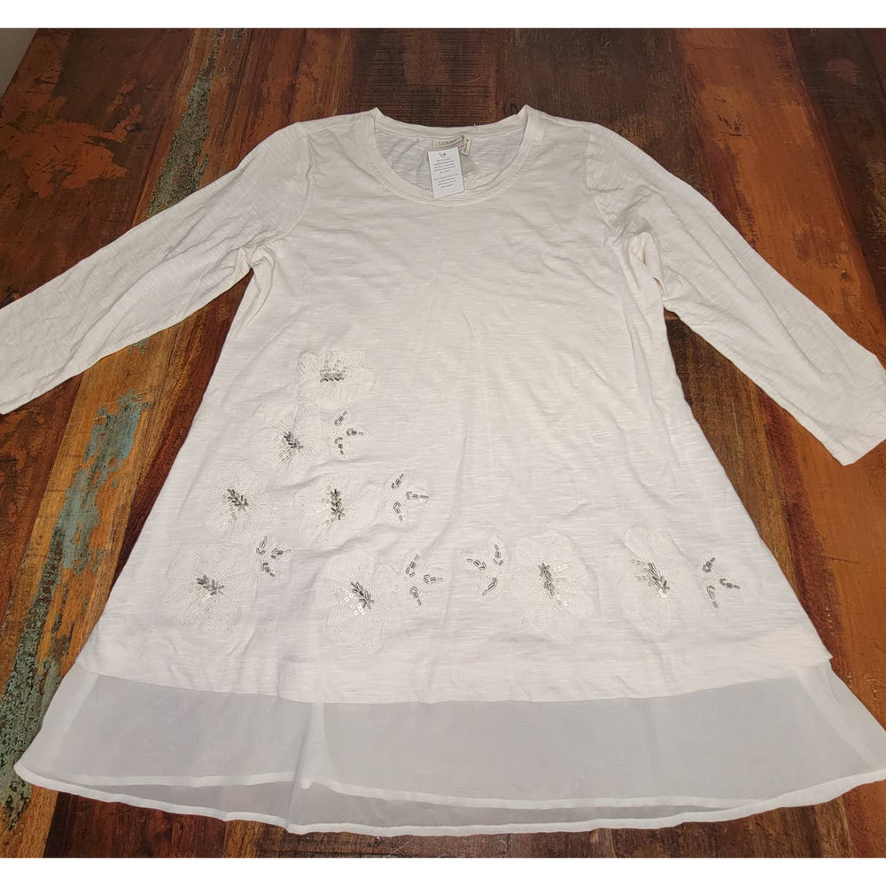 Logo by Lori Goldstein Slub Knit White/Cream Embellished Top - Sz M